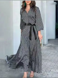 Cinessd Spring Autumn New Dress Black And White Printed Vintage Elegant V Neck Fashion Leisure Gathering Women Slim Long Dresses MsChuh