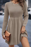 Cinessd Pleated Long Sleeve Mini Dress with High Waist