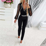 Cinessd Jumpsuits Women One Piece V Neck Full Sleeve Tight High Waist Overalls Casual Sheath Long Pencil Pants Rompers Slim Fit