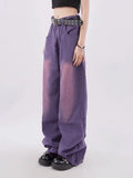 Cinessd Women's Purple Baggy Jeans Harajuku Aesthetic Y2k Oversize Denim Trousers High Waist Cowboy Pants Vintage 2000s Trashy Clothes