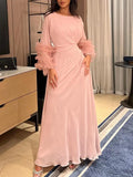 Cinessd Women Dress 2024 New Spring Summer Fashion Elegant Solid Color Flared Sleeves Pleated Waist Party Evening Maxi Dresses