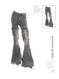 Cinessd Women Y2k Cargo Jeans Aesthetic Flare Denim Trousers Harajuku Vintage Baggy Jean Pants Japanese 2000s Style Trashy Clothes 2024