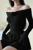 Cinessd Off-Shoulder Long Sleeve Backless Mini Dress