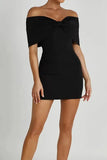 Cinessd Bow Off-Shoulder Mini Dress