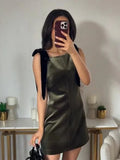 Cinessd Women Velvet Strap Mini Dress Sleeveless Backless Square Collar Loose Elegant Evening Party Dresses Female Casual Zipper Robe