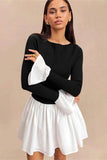 Cinessd Patchwork High Waist Mini Dress with Long Sleeves