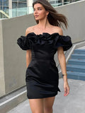 Cinessd  Summer White Ruffle Bodycon Party Dress Elegant Off The Shoulder Wedding Guest Dress Mini Celebrity Even Dress