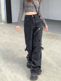 Cinessd Women's Black Gothic Y2k Jeans Vintage 90s Aesthetic Hip Hop Denim Trousers Harajuku High Waist Cowboy Pants 2000s Punk Clothes