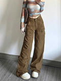 Cinessd Women's Brown Y2k Cargo Jeans Harajuku Denim Trousers 90s Aesthetic Y2k Jean Pants Vintage Japanese 2000s Style Trashy Clothes