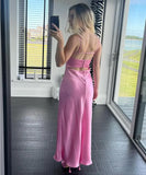 Cinessd 2022 Pink Camis Satin Long Dresses Elegant Sleeveless Slip Holiday Party Dresses Sexy Casual Backless Summer Dresses Women 2023