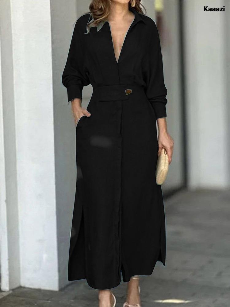 Cinessd  glam dresses    Fashion Maxi Dress For Women Luxury Elegant Solid Color Evening Dresses Work Split Chic Long Sleeve Clothes Office