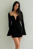 Cinessd V-Neck High Waist Patchwork Slim Long Sleeve Mini Dress