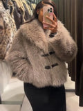 Cinessd Faux Fur Furry Coat For Women Turn-down Collar Button Up Loose Fashion Long Sleeve Jacket Female 2024 Autumn Chic Outwear Tops