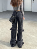 Cinessd Women's Black Gothic Y2k Jeans Vintage 90s Aesthetic Hip Hop Denim Trousers Harajuku High Waist Cowboy Pants 2000s Punk Clothes