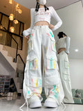 Cinessd Women's White Cargo Pants Vintage Y2k Harajuku Aesthetic Streetwear Pants High Waist Trousers Japanese 2000s Style Clothes 2024