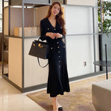 Cinessd Vintage Korean Maxi Dresses for Women Party Long Sleeve V-neck Mermaid Dress Elegant Fashion Ladies Vestidos Femme Autumn 2023