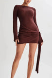 Cinessd Pleated A-Line Mini Dress with Long Sleeves