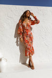 Cinessd - Women Sexy V Neck Floral Printed Ruffle Maxi Dresses