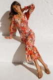 Cinessd - Women Sexy V Neck Floral Printed Ruffle Maxi Dresses