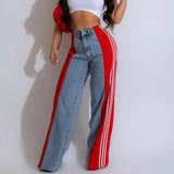 Cinessd Fashion Patchwork Jeans Women High Waist Wide Leg Pants Summer Autumn Casual Retro Pockets Hip-hop Denim Trouser 2024 Blue Black