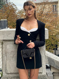 Cinessd  V Neck Mini Dress For Women Autumn Fashion High Waist Elegant Dresses Femme Office Street Slim Temperament Dress Woman