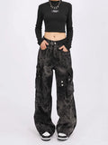 Cinessd Women's Black Gothic Wide Leg Jeans Y2K Japanese Harajuku 2000s Style High Street Retro Loose Pants Jeans 90s Clothing 2024 New