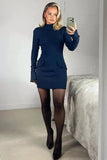 Cinessd Patchwork Mini Dress with Long Slee-Sleeve and High Waist