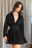 Cinessd V-Neck Long Sleeve Mini Dress with High Waist