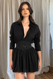 Cinessd V-Neck Long Sleeve Mini Dress with High Waist