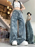 Cinessd Women's Blue Jeans Harajuku Y2k 2000s 90s Aesthetic Streetwear Baggy Denim Trousers Butterfly Jean Pants Vintage Trashy Clothes