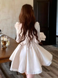 Cinessd Christmas Gift Outfit Elegant White Short Dresses for Women Lace Ruffles O-neck A-line Princess Dress French Birthday Party One Piece Mini Vestidos