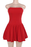 Cinessd A-Line Strapless Mini Dress with High Waist and Backless Design