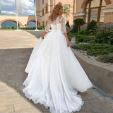 Cinessd Elegant Plus Size Wedding Dress for Woman A-Line Half Sleeves V-Neck Lace Applique Bridal Dresses Custom Made Robe De Mariee