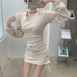 Cinessd Christmas Gfit Outfit Casual Sexy Bodycon Mini Dress Women 2024 Autumn Long Sleeve Elegant Sweet Party Dresses Office Lady Korean One Piece Dress Chic