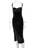 Cinessd  glam dresses   Velvet Swing Collar Sleeveless Slip  Slit Maxi Dress  New Fashion Evening Party Women Elegant Streetwear Y2K