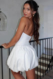 Cinessd A-Line Strapless Mini Dress with High Waist and Backless Design