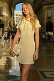 Cinessd Elegant Short Sleeve Mini Dress with High Waist