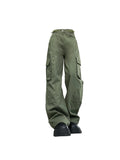 Cinessd Women's Green Cargo Pants Baggy Harajuku Streetwear Straight Pants Y2k 2000s Parachute Pants Vintage Trousers Clothes Fashion