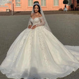 Cinessd On Zhu Elegant Off The Shoulder Sparkly Sequins wedding Dresses V-neck Bride Gown Ball Gown Long Robe Vestido De Novia 2025