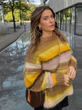 Cinessd Mohair Striped Elegant Sweater Women Oversize Long Sleeve Contrast Color O-neck Pullover Female Jumper 2024 Autumn Colorful Tops