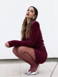 Cinessd Knitted Cardigans Skirt Set Women Single Breasted Long Sleeve Short Sweater Mini Skirts Suits Female 2 Pieces Casual Red Outfits