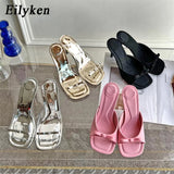 Cinessd Eilyken Summer Fashion Butterfly-knot Satin Women Slipper Slip On Ladies Sandal Thin High Heel Outdoor Dress Slides Shoes