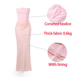 Cinessd Christmas Gift Mingmingxi 2025 Women's Evening Dress Strapless Pink Prom Party Dresses Sexy Satin Long Corset Dress Elegant Maxi Gala Dresses