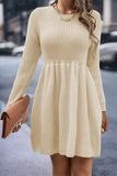 Cinessd Pleated Long Sleeve Mini Dress with High Waist