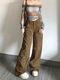 Cinessd Women's Brown Y2k Cargo Jeans Harajuku Denim Trousers 90s Aesthetic Y2k Jean Pants Vintage Japanese 2000s Style Trashy Clothes