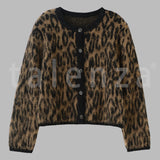 Cinessd Talenza Leopard Print Knit Cardigan Women's Loose O-Neck Long Sleeve Casual Color Block Sweater Fashion Button Cardigan Top Y2k