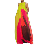 Cinessd 2024 New Summer Sleeveless Multi-Colored Round-Neck Vacation Beach Dress Loose Elegant Prom Party Maxi Dresses For Women