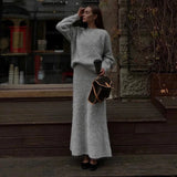 Cinessd Mohair Women Knitted Skirts Sets Solid O-neck Loose Sweaters Skirts Suits 2 Pieces Female Elegant 2024 Autumn Casual Outfits