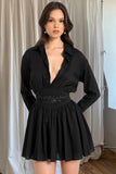 Cinessd V-Neck Long Sleeve Mini Dress with High Waist