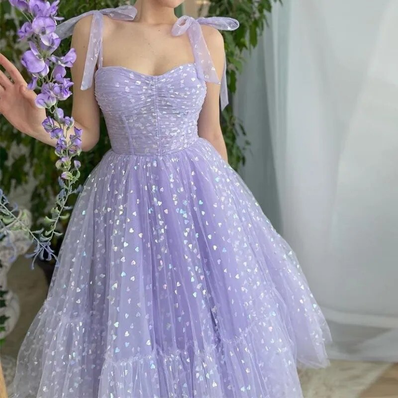 Cinessd - Prom Dresses Sweetheart Spaghetti Straps A-Line Wedding Party Dresses Tea-Length Evening Gown 2023 New